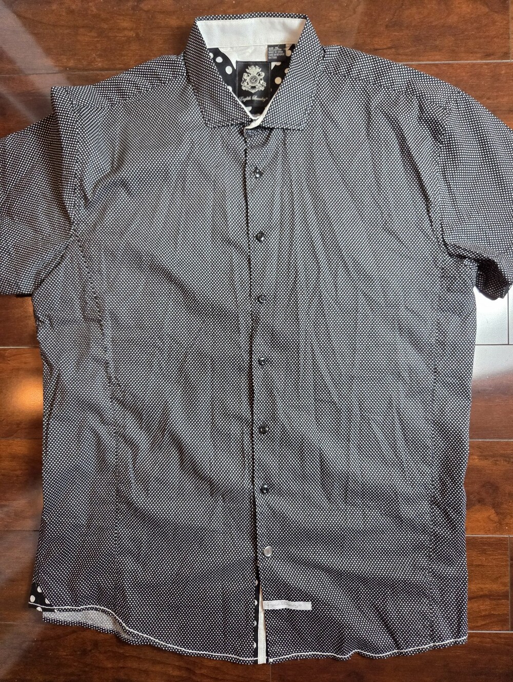 English Laundry Black Short-Sleeve Micro Dot Button-Down Shirt
